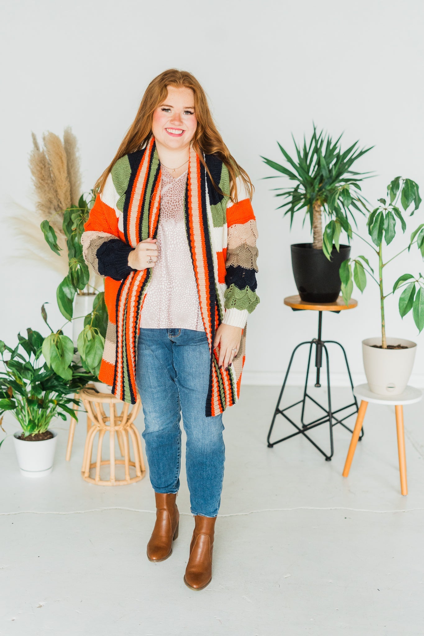 Chunky Color Block Knit Cardigan - Whiskey Skies - DAVI & DANI