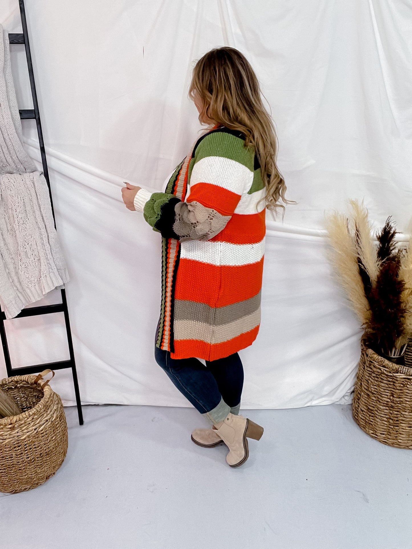 Chunky Color Block Knit Cardigan - Whiskey Skies - DAVI & DANI