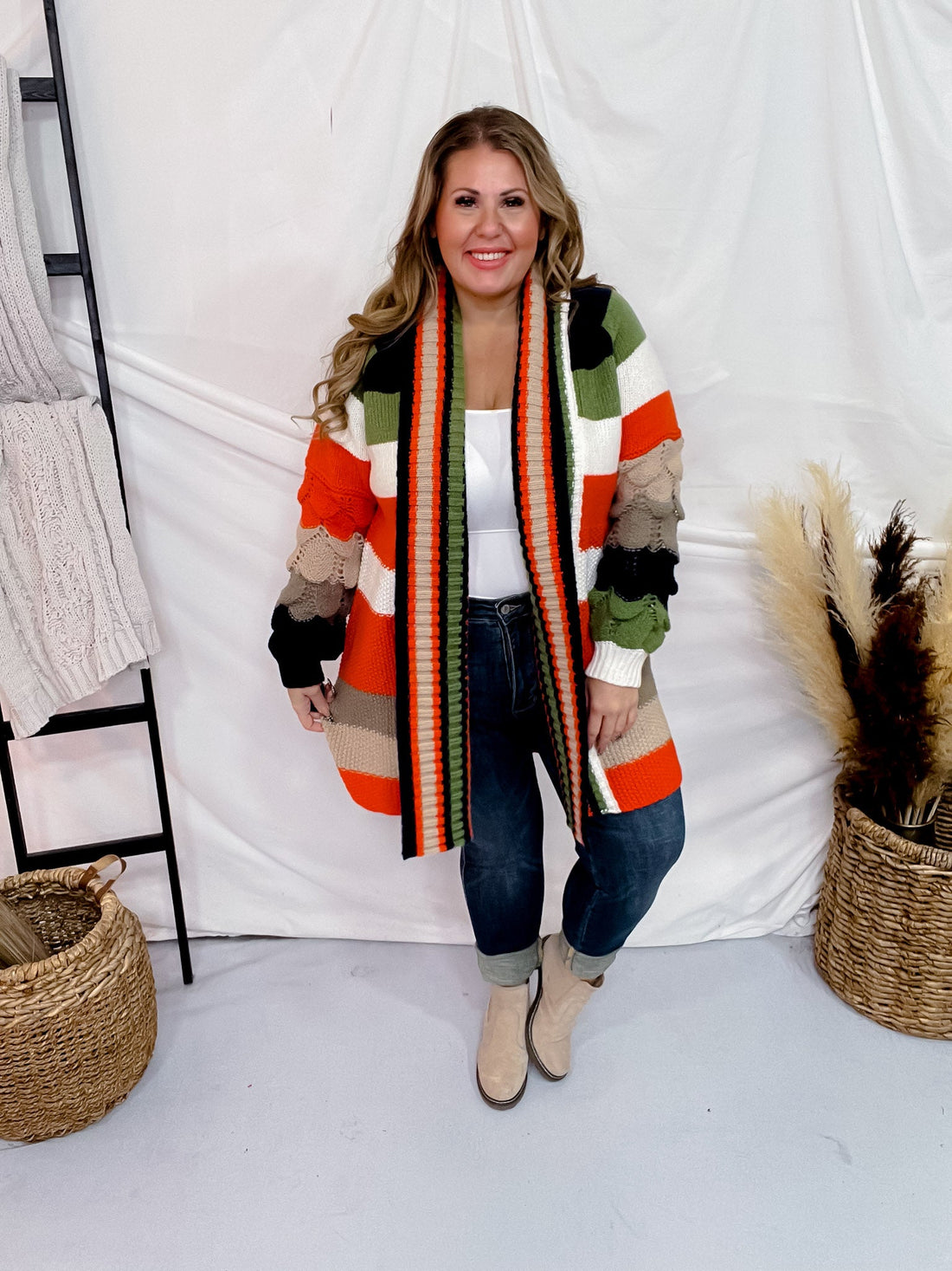 Chunky Color Block Knit Cardigan - Whiskey Skies - DAVI & DANI