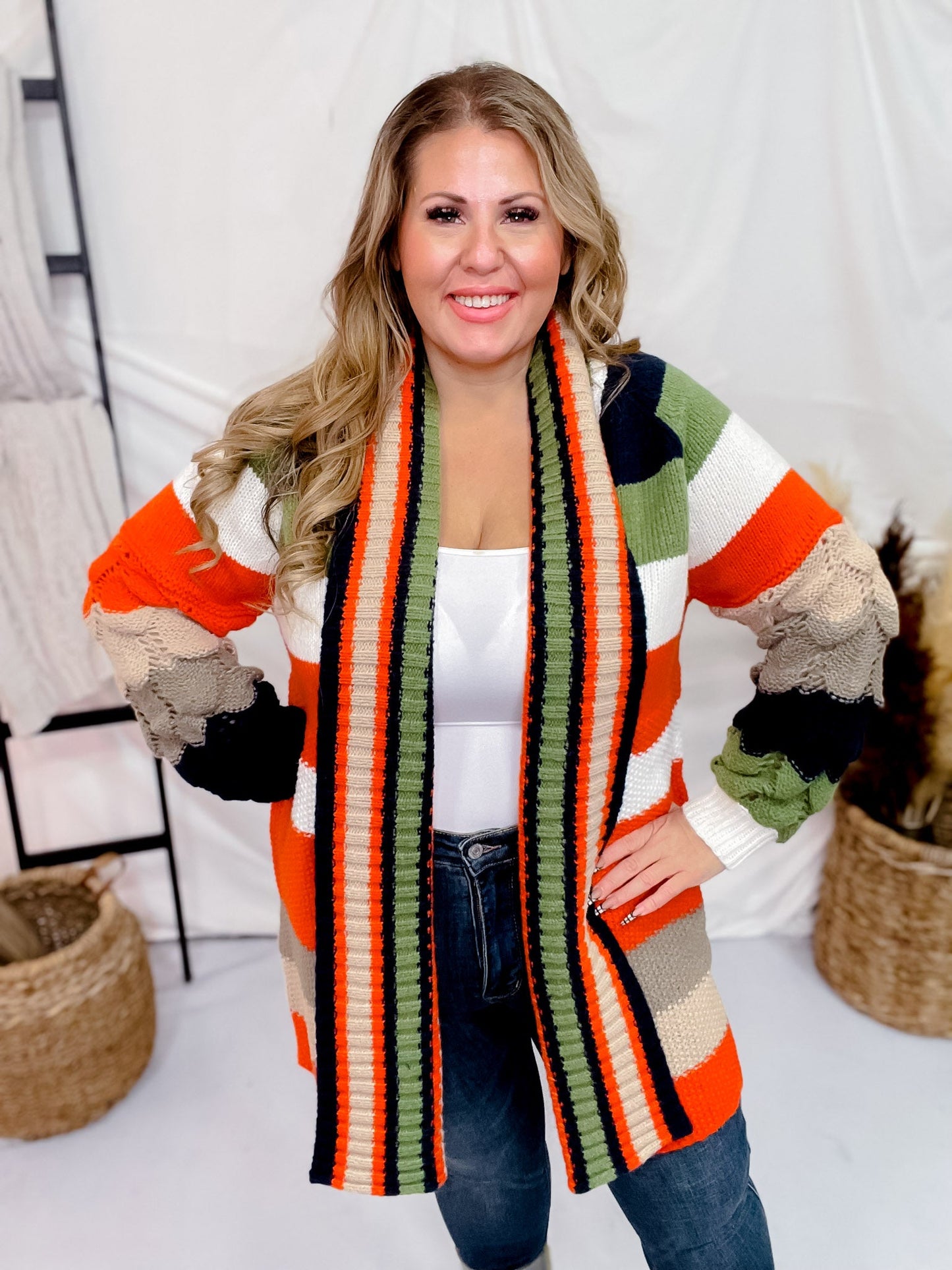 Chunky Color Block Knit Cardigan - Whiskey Skies - DAVI & DANI