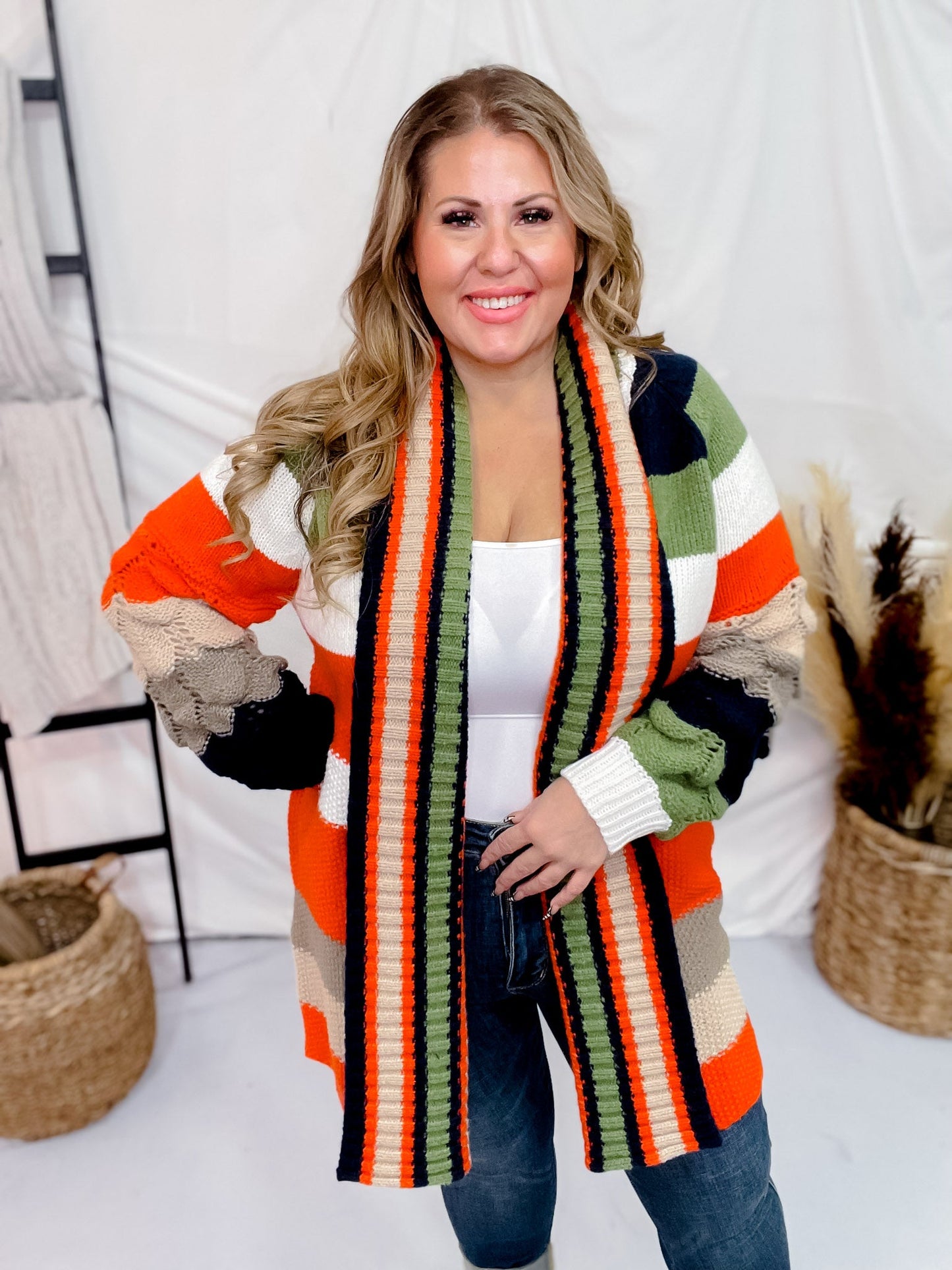 Chunky Color Block Knit Cardigan - Whiskey Skies - DAVI & DANI