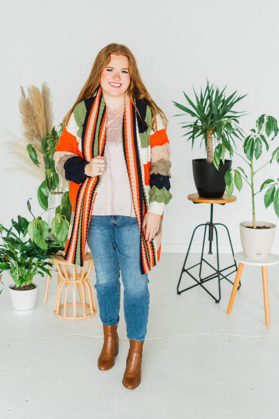 Chunky Color Block Knit Cardigan - Whiskey Skies - DAVI & DANI