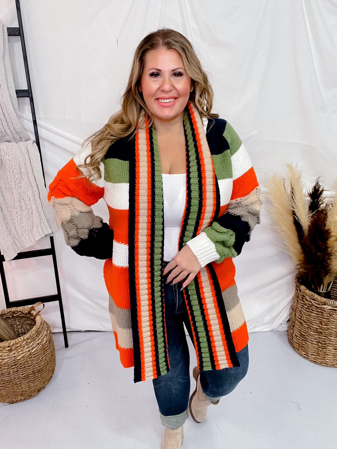 Chunky Color Block Knit Cardigan - Whiskey Skies - DAVI & DANI