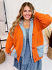 Chunky Sweater Cardigan Coat with Denim Collar and Pockets - Whiskey Skies - DAVI & DANI