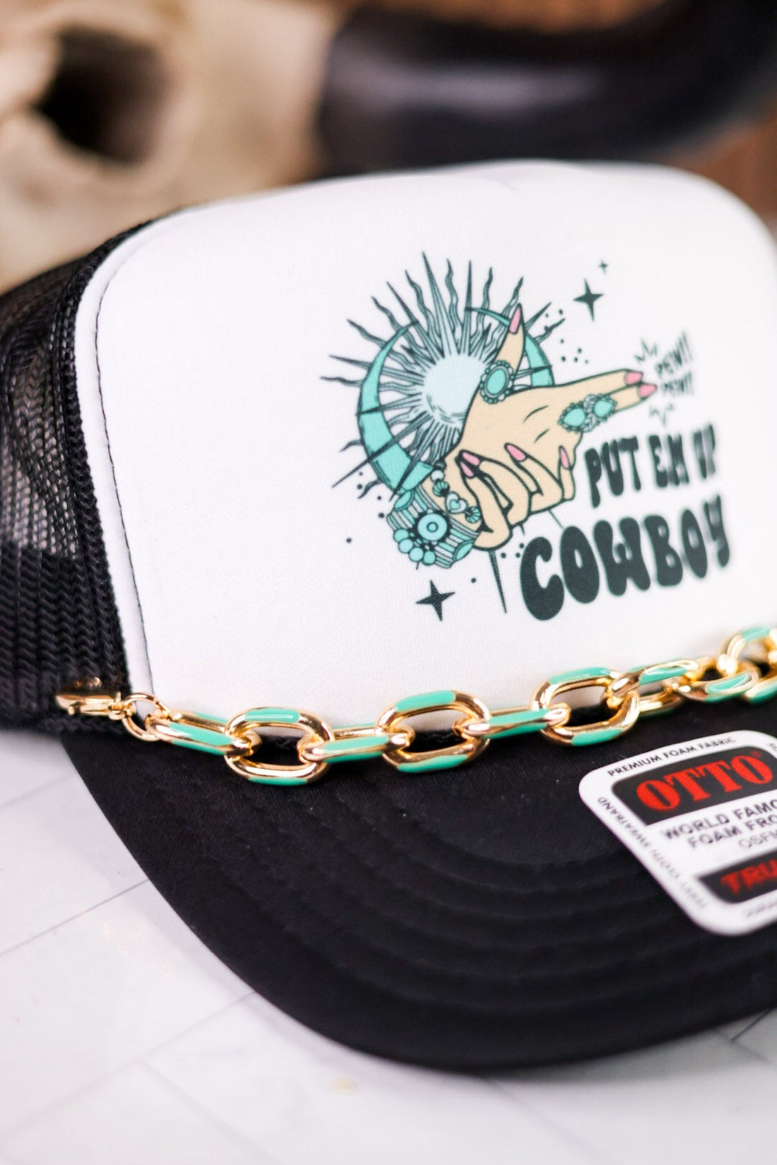 Chunky Teal Enamel Dipped Trucker Hat Chain - Whiskey Skies - VIBES HAT COMPANY