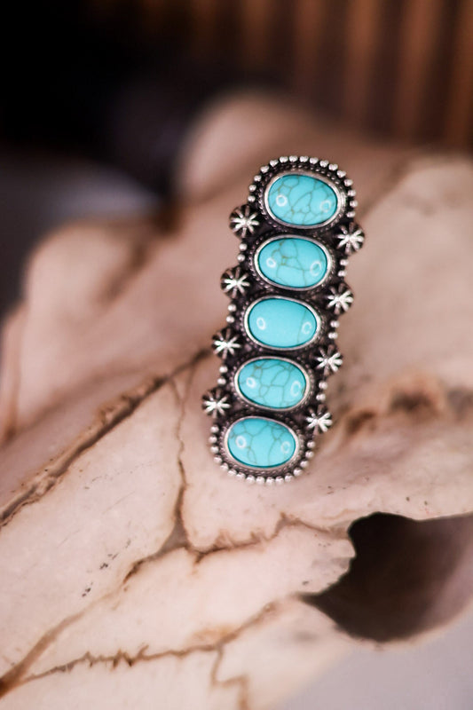 Chunky Western Turquoise Concho Cuff Ring - Whiskey Skies - BOHO RANCH SHOP