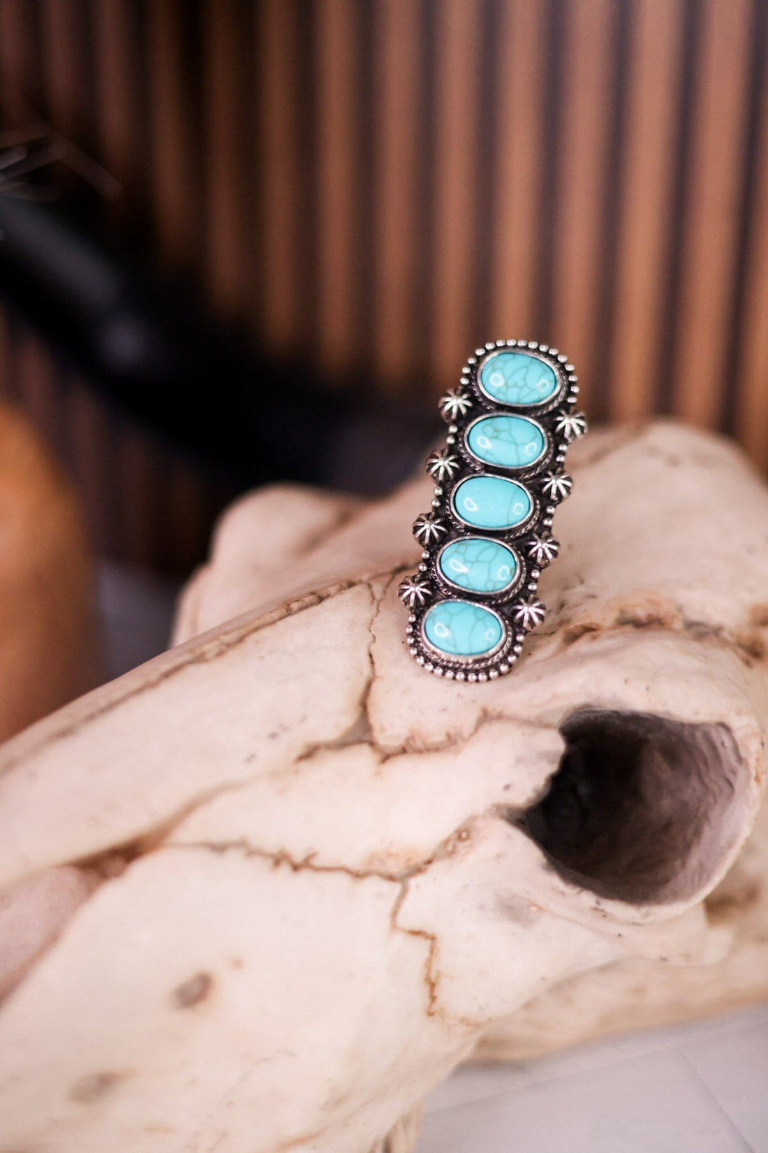 Chunky Western Turquoise Concho Cuff Ring - Whiskey Skies - BOHO RANCH SHOP