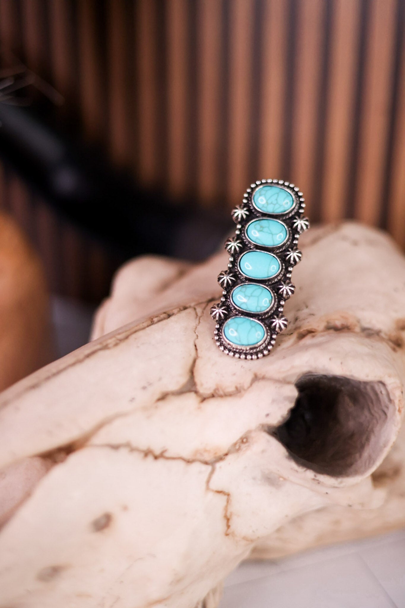 Chunky Western Turquoise Concho Cuff Ring - Whiskey Skies - BOHO RANCH SHOP