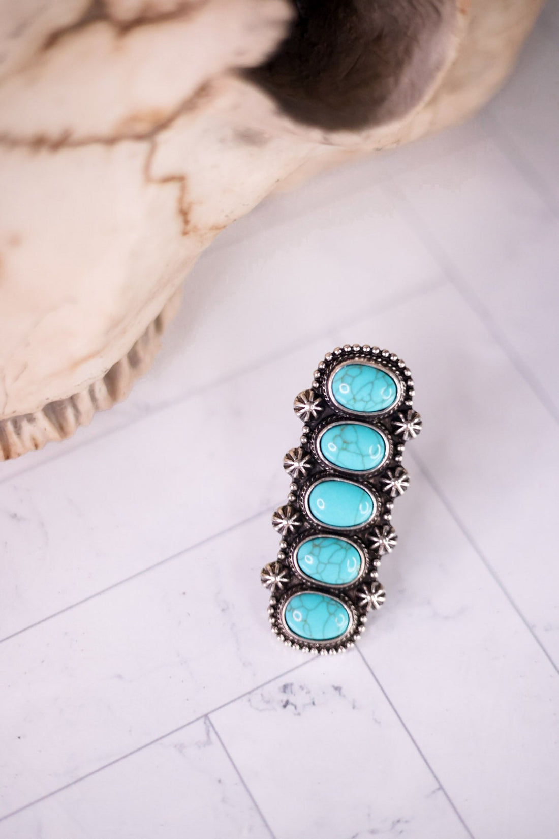 Chunky Western Turquoise Concho Cuff Ring - Whiskey Skies - BOHO RANCH SHOP
