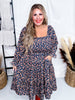 Citrus Bloom Mid Length Dress with Square Neckline - Whiskey Skies - MIKAROSE