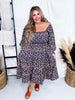 Citrus Bloom Mid Length Dress with Square Neckline - Whiskey Skies - MIKAROSE
