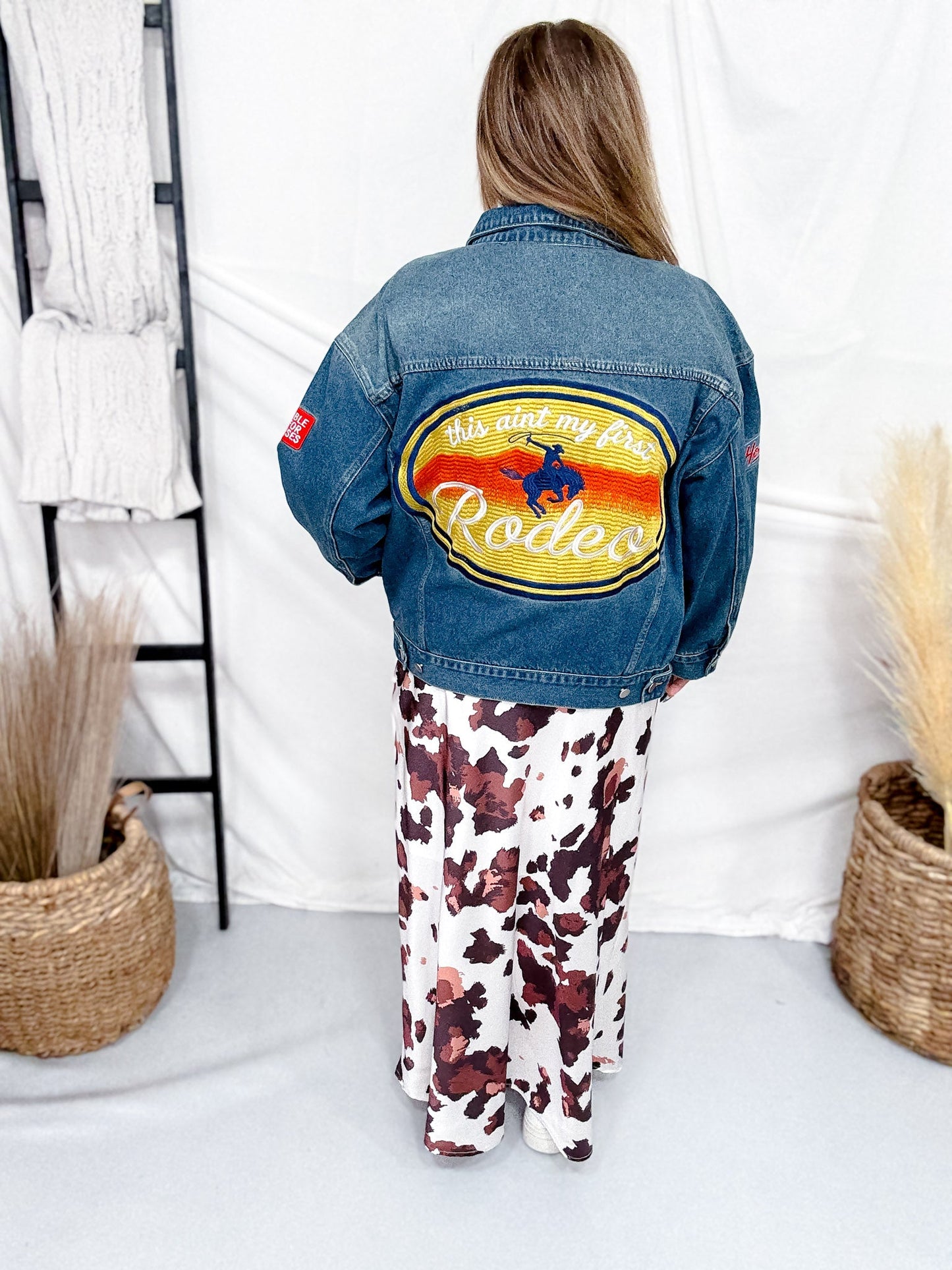 Classic Blue Denim Jacket With Western Embroidery - Whiskey Skies - DAVI & DANI