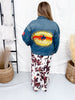 Classic Blue Denim Jacket With Western Embroidery - Whiskey Skies - DAVI & DANI