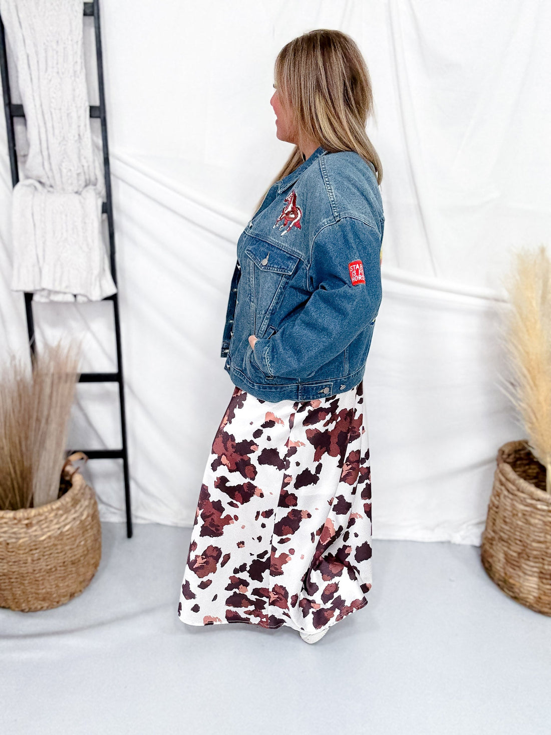 Classic Blue Denim Jacket With Western Embroidery - Whiskey Skies - DAVI & DANI