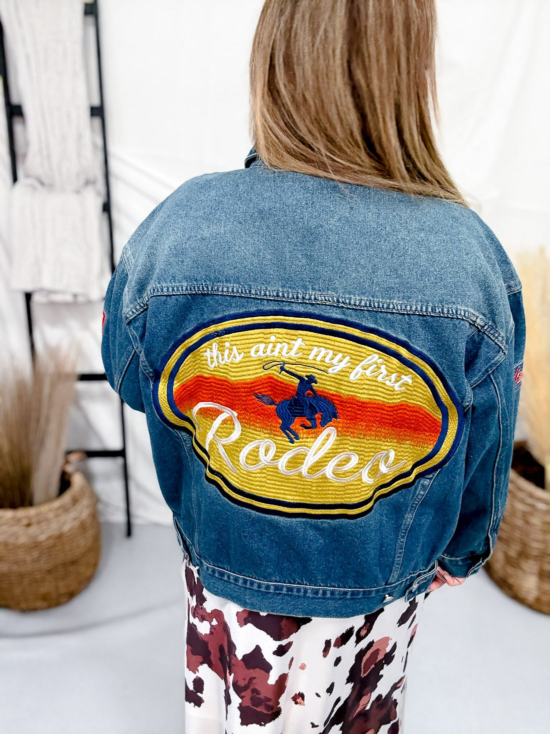 Classic Blue Denim Jacket With Western Embroidery - Whiskey Skies - DAVI & DANI