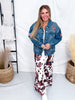 Classic Blue Denim Jacket With Western Embroidery - Whiskey Skies - DAVI & DANI