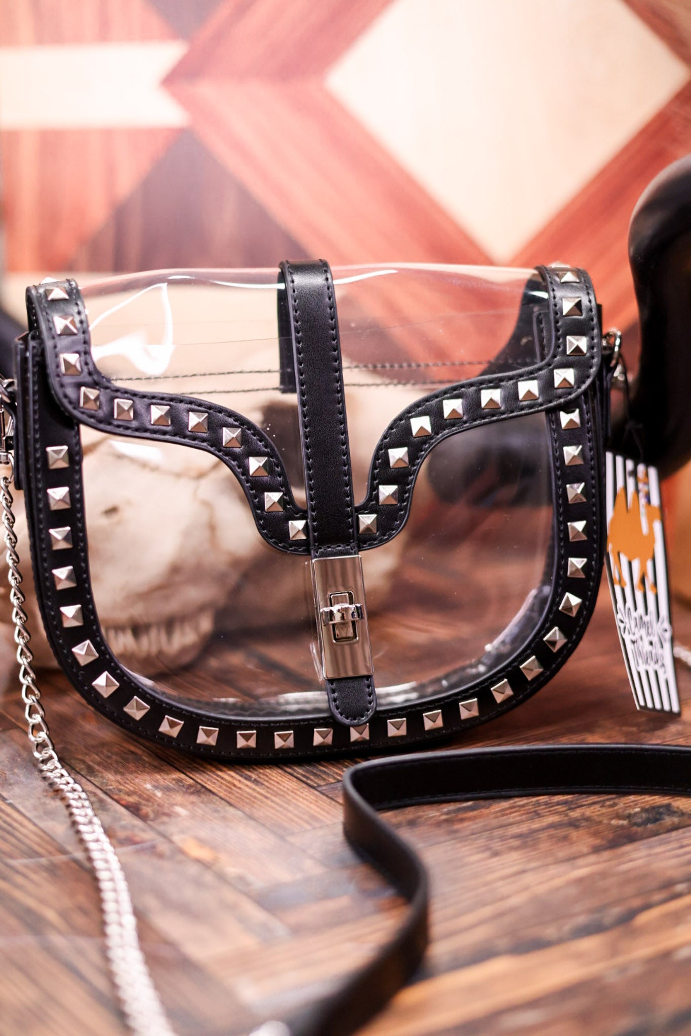 Clear and Black Studded Crossbody Bag - Whiskey Skies - CAMEL THREADS