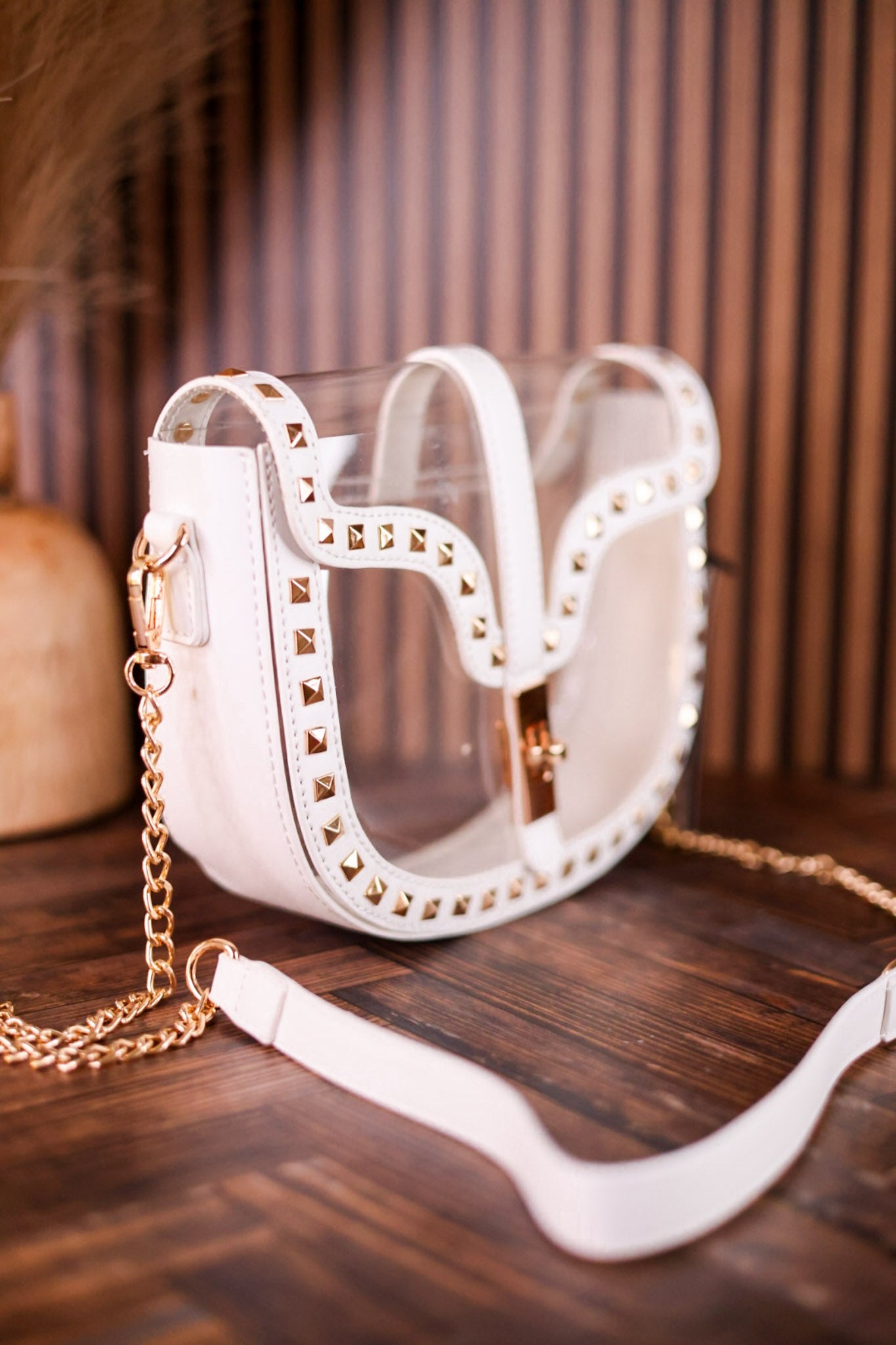 Clear and White Studded Crossbody Bag - Whiskey Skies - CAMEL THREADS