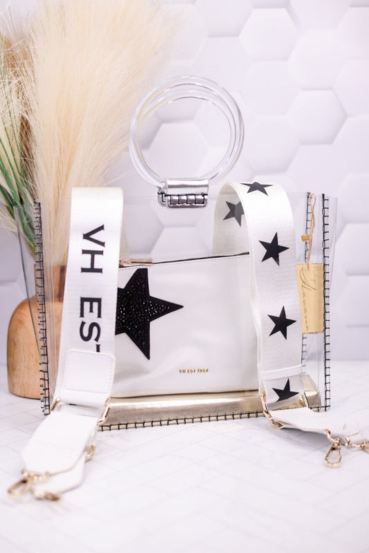 Clear Vinyl Hand Bag With White Clutch - Whiskey Skies - VINTAGE HAVANA