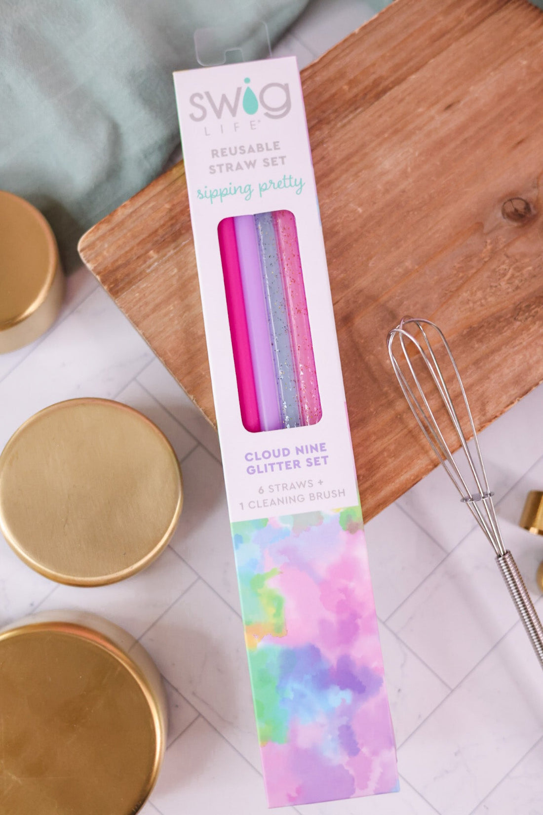 Cloud Nine Glitter Reusable Straw Set - Whiskey Skies - SWIG LIFE