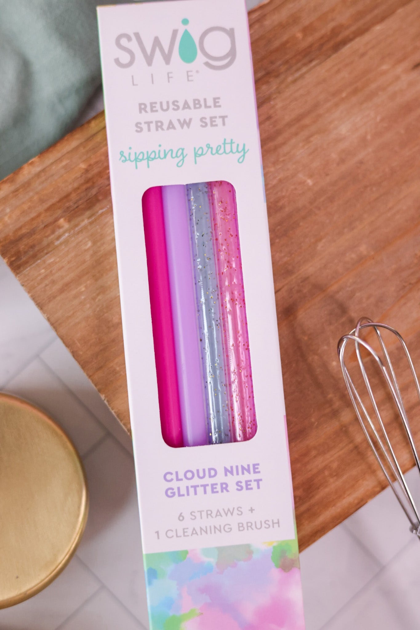 Cloud Nine Glitter Reusable Straw Set - Whiskey Skies - SWIG LIFE