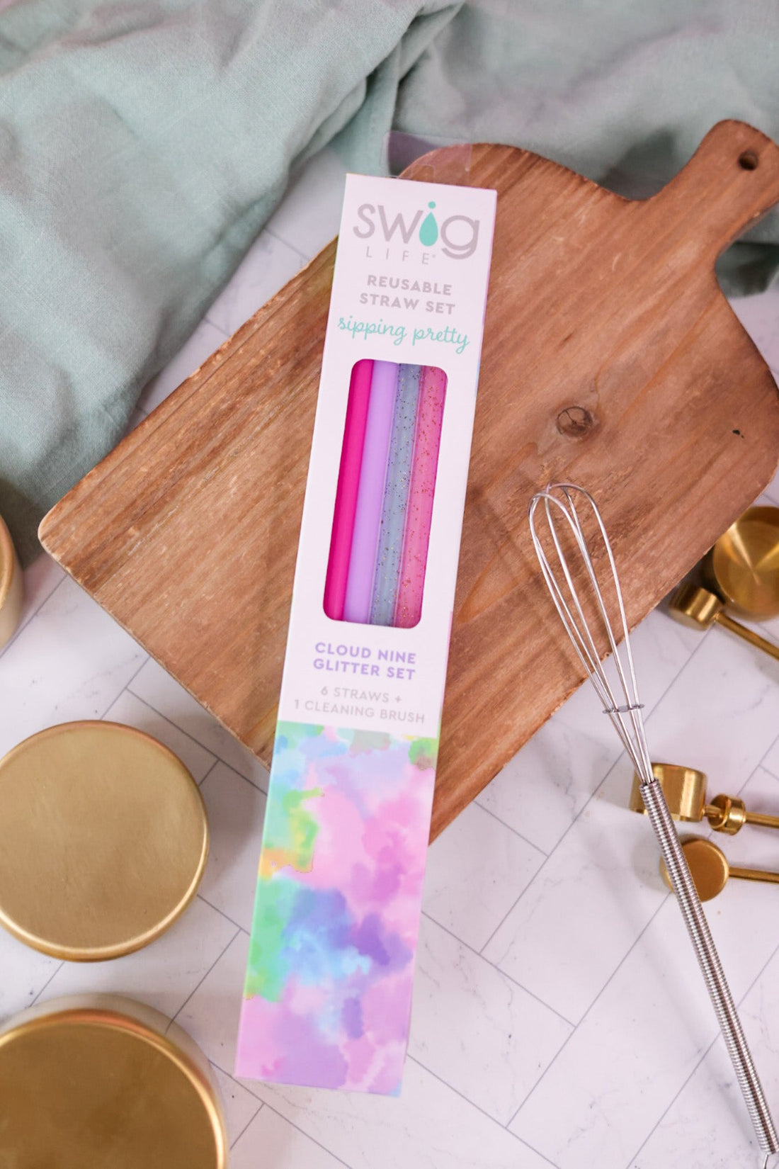 Cloud Nine Glitter Reusable Straw Set - Whiskey Skies - SWIG LIFE