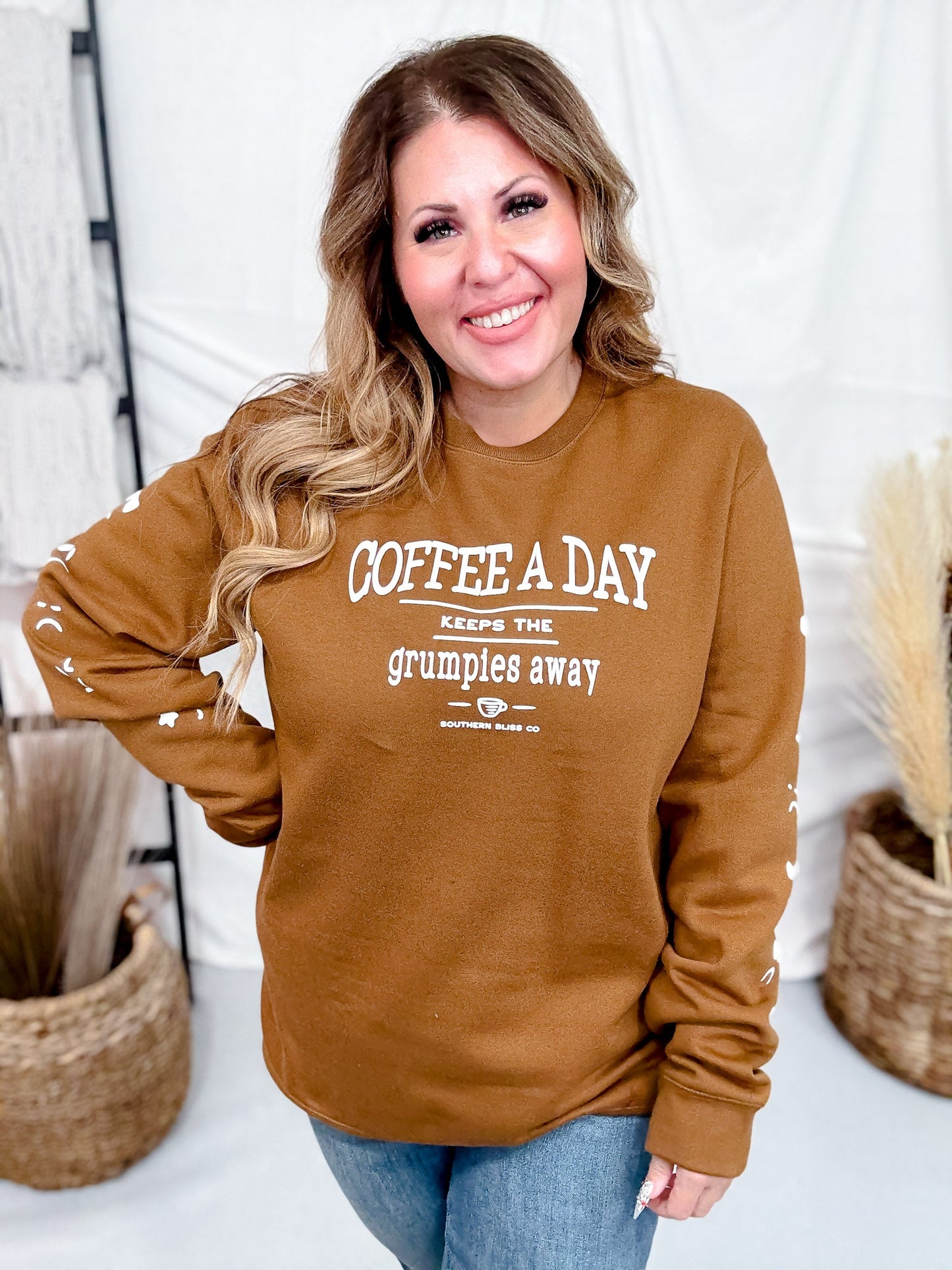 Coffee A Day Keeps The Grumpies Away Graphic Sweatshirt - Whiskey Skies - SOUTHERN BLISS COMPANY