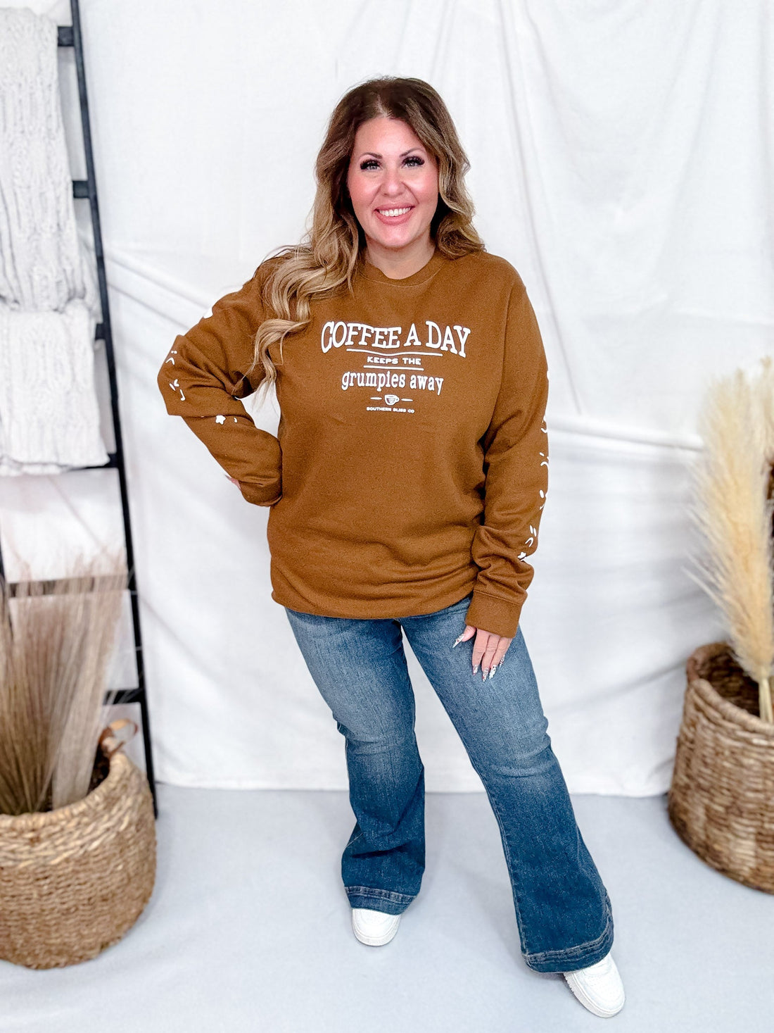 Coffee A Day Keeps The Grumpies Away Graphic Sweatshirt - Whiskey Skies - SOUTHERN BLISS COMPANY