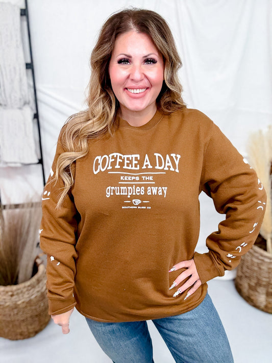 Coffee A Day Keeps The Grumpies Away Graphic Sweatshirt - Whiskey Skies - SOUTHERN BLISS COMPANY