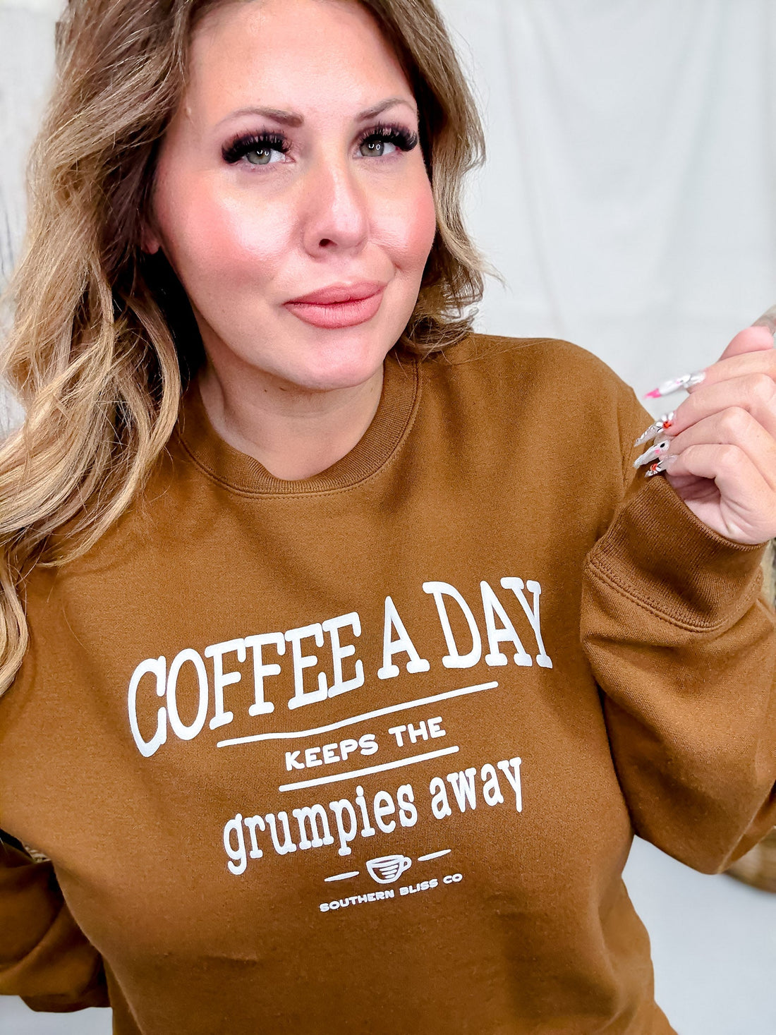 Coffee A Day Keeps The Grumpies Away Graphic Sweatshirt - Whiskey Skies - SOUTHERN BLISS COMPANY