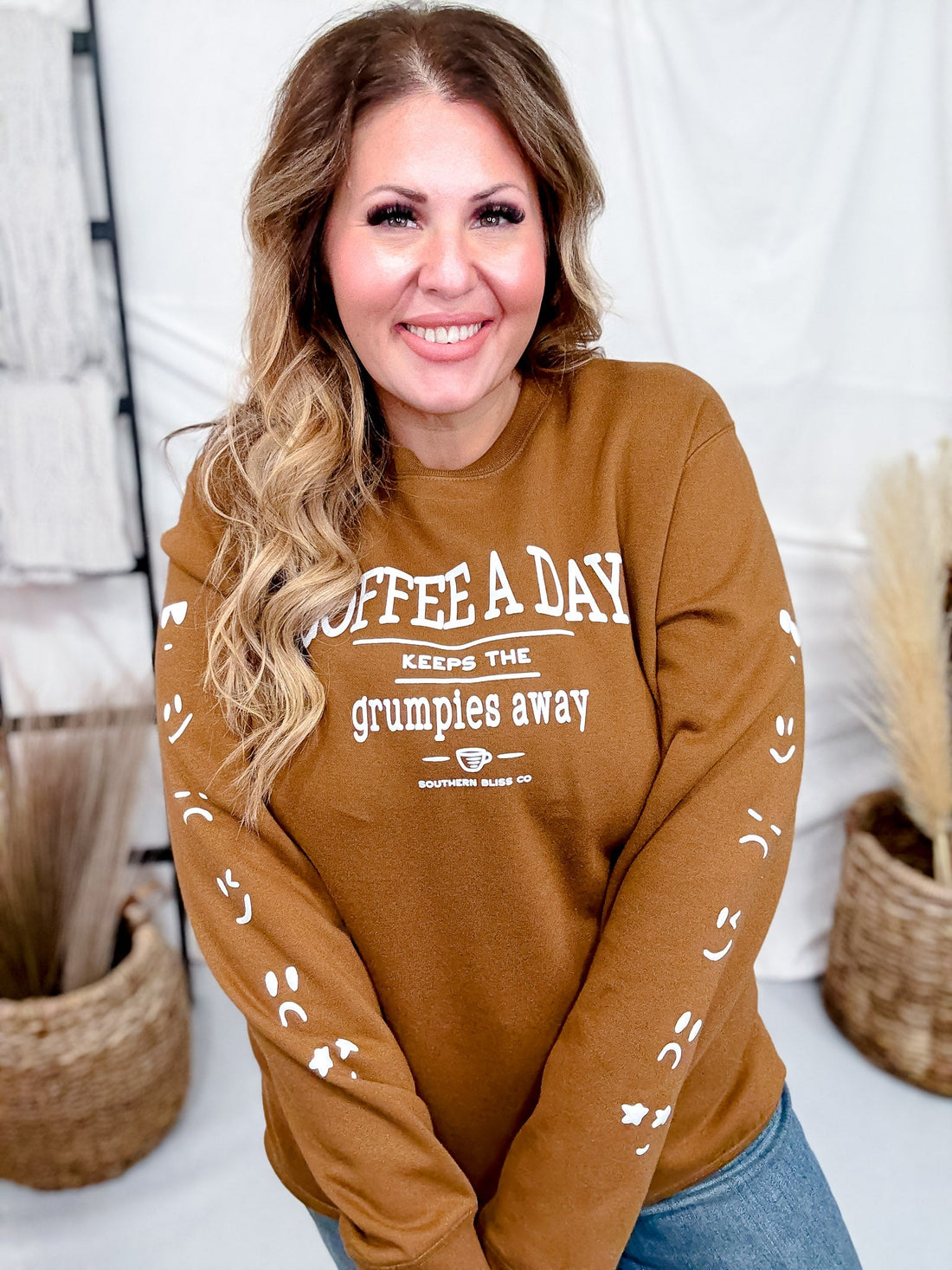 Coffee A Day Keeps The Grumpies Away Graphic Sweatshirt - Whiskey Skies - SOUTHERN BLISS COMPANY