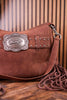 Coffee Brown Faux Leather Wrangler Belt Buckle Fringe Purse - Whiskey Skies - MONTANA WEST