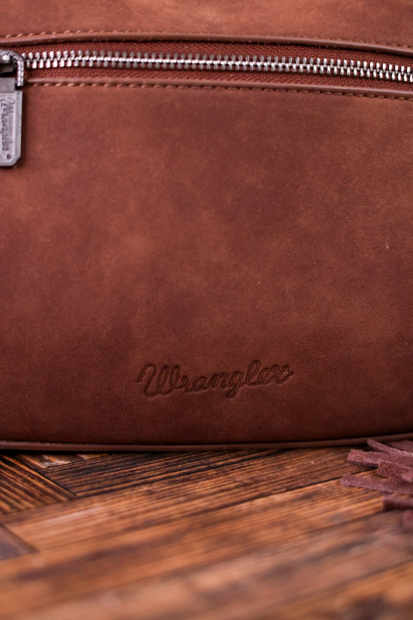 Coffee Brown Faux Leather Wrangler Belt Buckle Fringe Purse - Whiskey Skies - MONTANA WEST