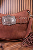 Coffee Brown Faux Leather Wrangler Belt Buckle Fringe Purse - Whiskey Skies - MONTANA WEST