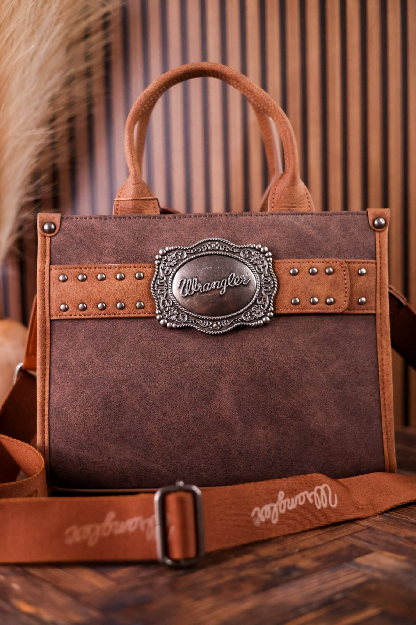 Coffee Brown Wrangler Concealed Carry Tote Bag With Belt Buckle - Whiskey Skies - MONTANA WEST