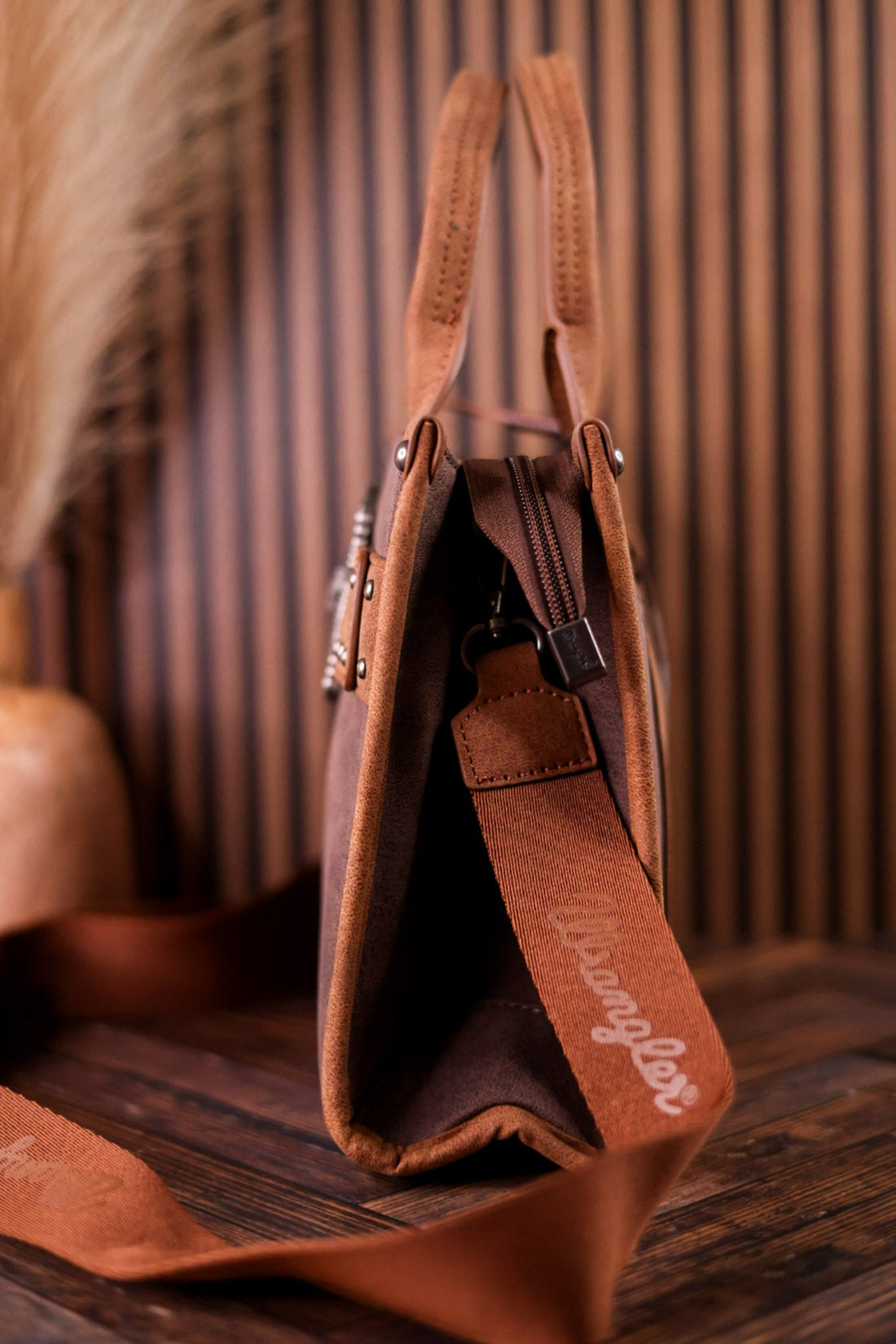 Coffee Brown Wrangler Concealed Carry Tote Bag With Belt Buckle - Whiskey Skies - MONTANA WEST