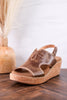 Cognac Faux Leather Wedges With Stitching - Whiskey Skies - CORKYS FOOTWEAR