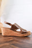 Cognac Faux Leather Wedges With Stitching - Whiskey Skies - CORKYS FOOTWEAR