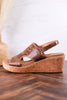 Cognac Faux Leather Wedges With Stitching - Whiskey Skies - CORKYS FOOTWEAR