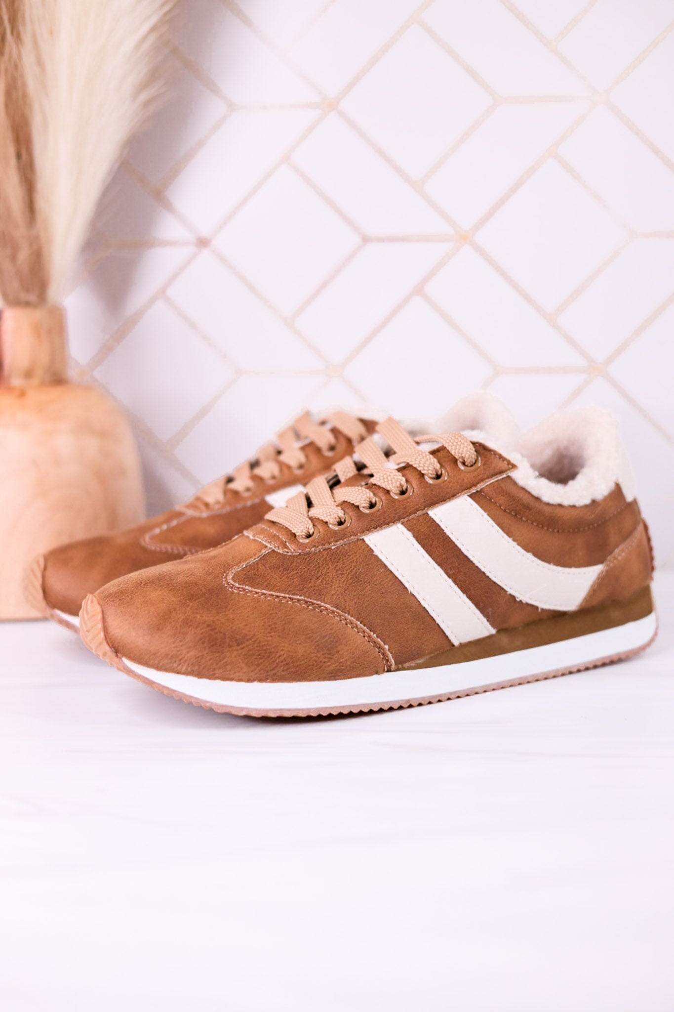 Cognac Jet Lag Sneakers With Sherpa Lining - Whiskey Skies - CORKYS FOOTWEAR