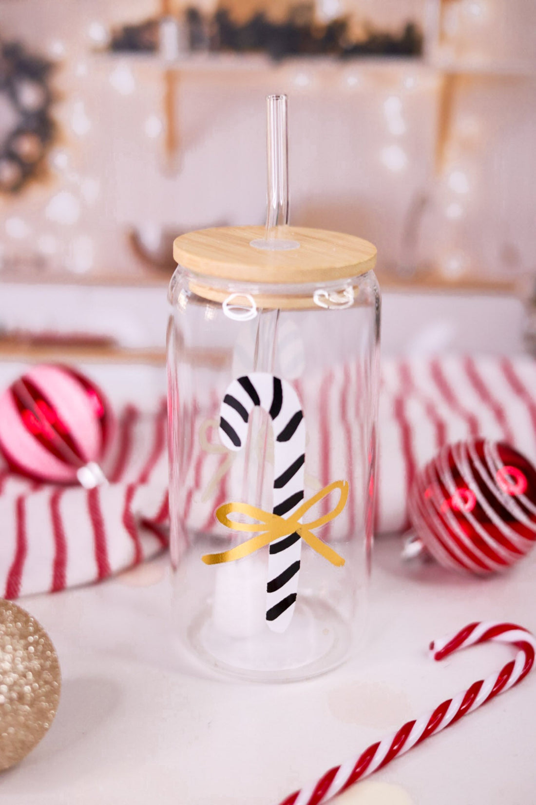 Cold Brew Glass Candy Cane Tumbler - Whiskey Skies - SANTA BARBARA DESIGN STUDIO