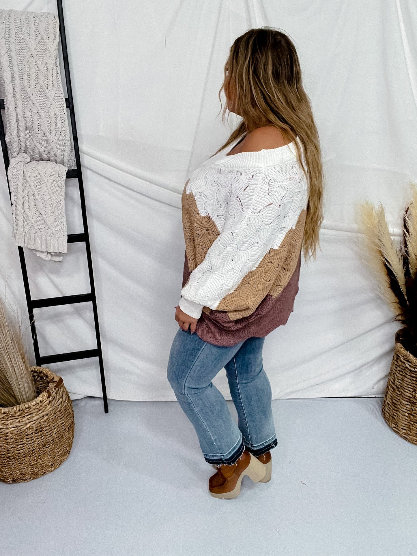 Color Block Dolman Sleeve Knit Sweater - Whiskey Skies - ANDREE BY UNIT