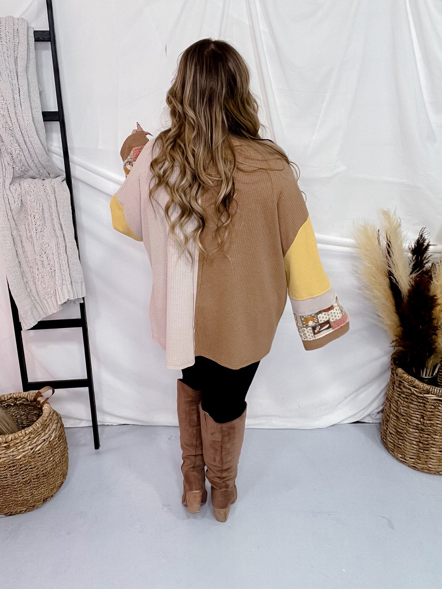 Color Block Thermal Mineral Washed Pullover - Whiskey Skies - EASEL