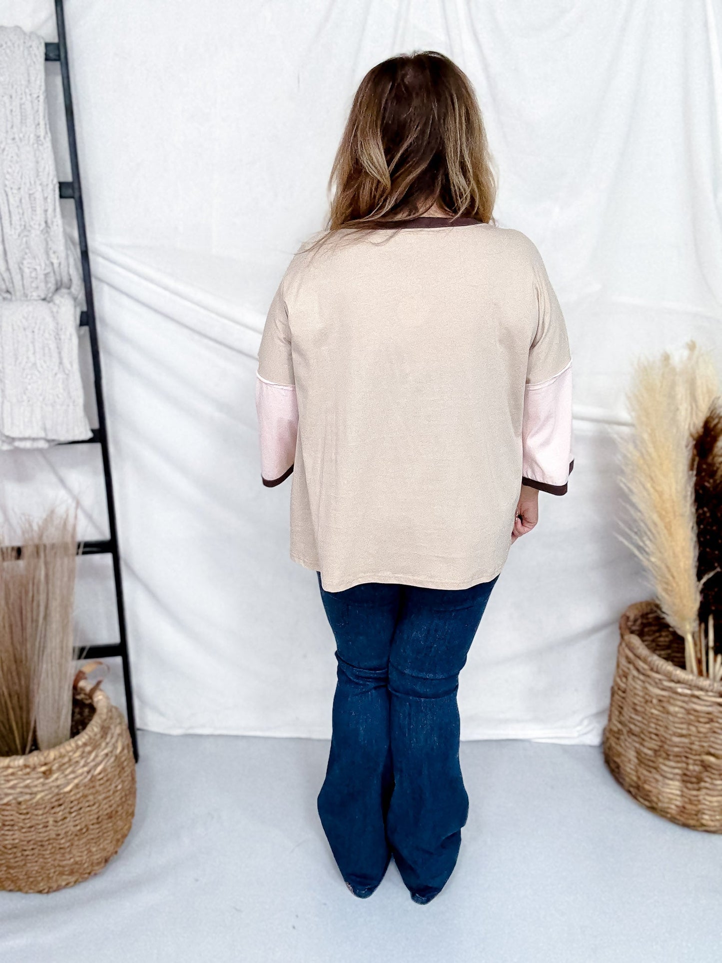 Colorblocked Jersey Top With Floral Print Panels - Whiskey Skies - ODDI