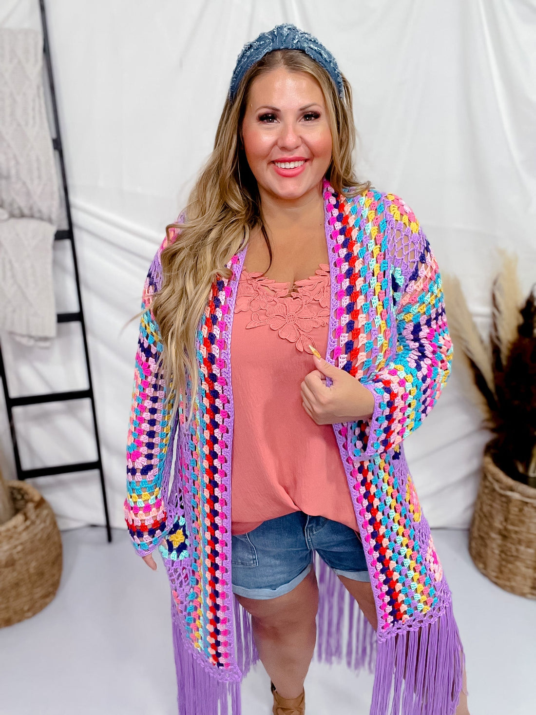 Colorful Crochet Fringe Open Front Cardigan Duster - Whiskey Skies - SWEET GENERIS