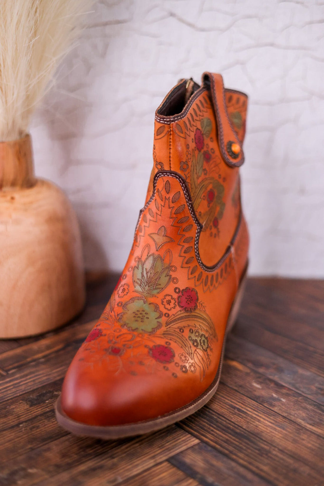 Colorful Floral Embossed Ankle Boots - Whiskey Skies - SPRING FOOTWEAR