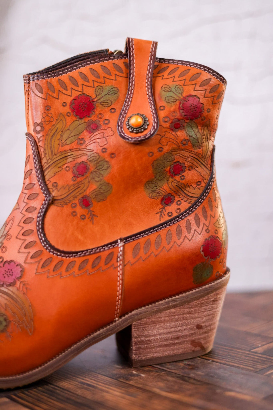 Colorful Floral Embossed Ankle Boots - Whiskey Skies - SPRING FOOTWEAR