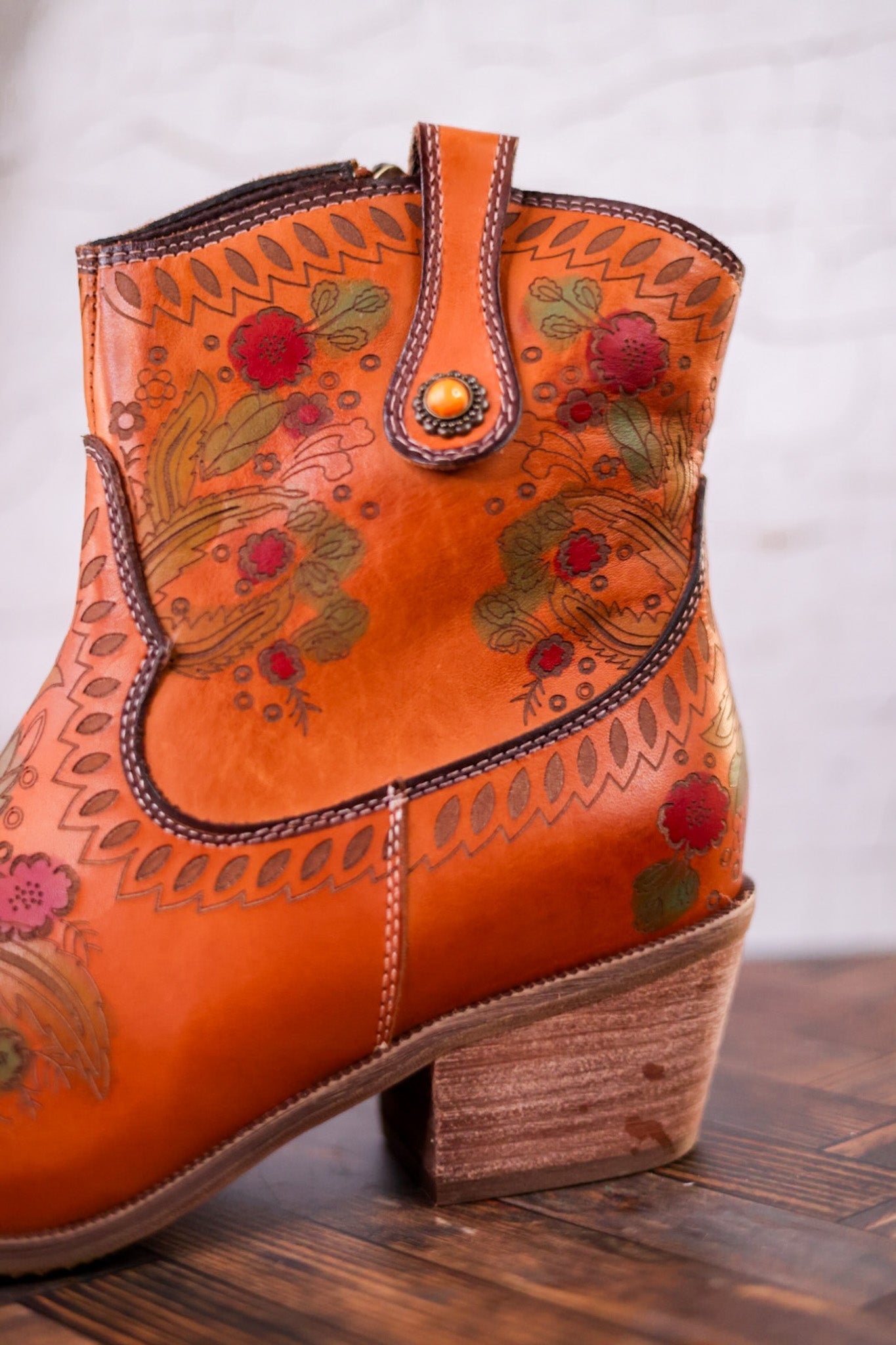 Colorful Floral Embossed Ankle Boots - Whiskey Skies - SPRING FOOTWEAR