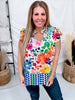 Colorful Floral Pattern Blouse With Ruffle Sleeves - Whiskey Skies - ODDI