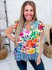 Colorful Floral Pattern Blouse With Ruffle Sleeves - Whiskey Skies - ODDI